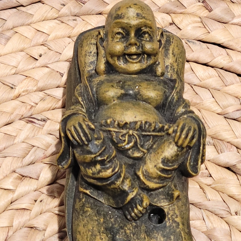 Chinese Buddah meditation incense burner brown poly resin - Picture 2 of 8